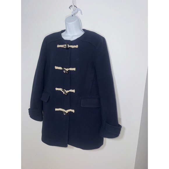 J. Crew Italian Stadium-Cloth Wool Toggle Duffle Coat Navy Size 10/ 12 G8982 - Picture 2 of 13